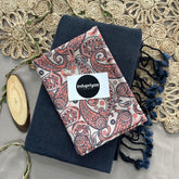 Dark Grey Handloom Khadi Cotton Saree With Mango Print Blouse